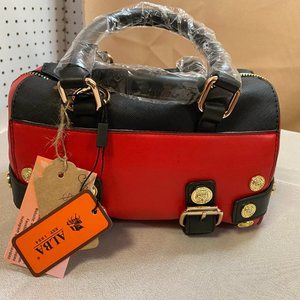NEW!!! Colorblock Studded Mini Boston Bag - Red/Black